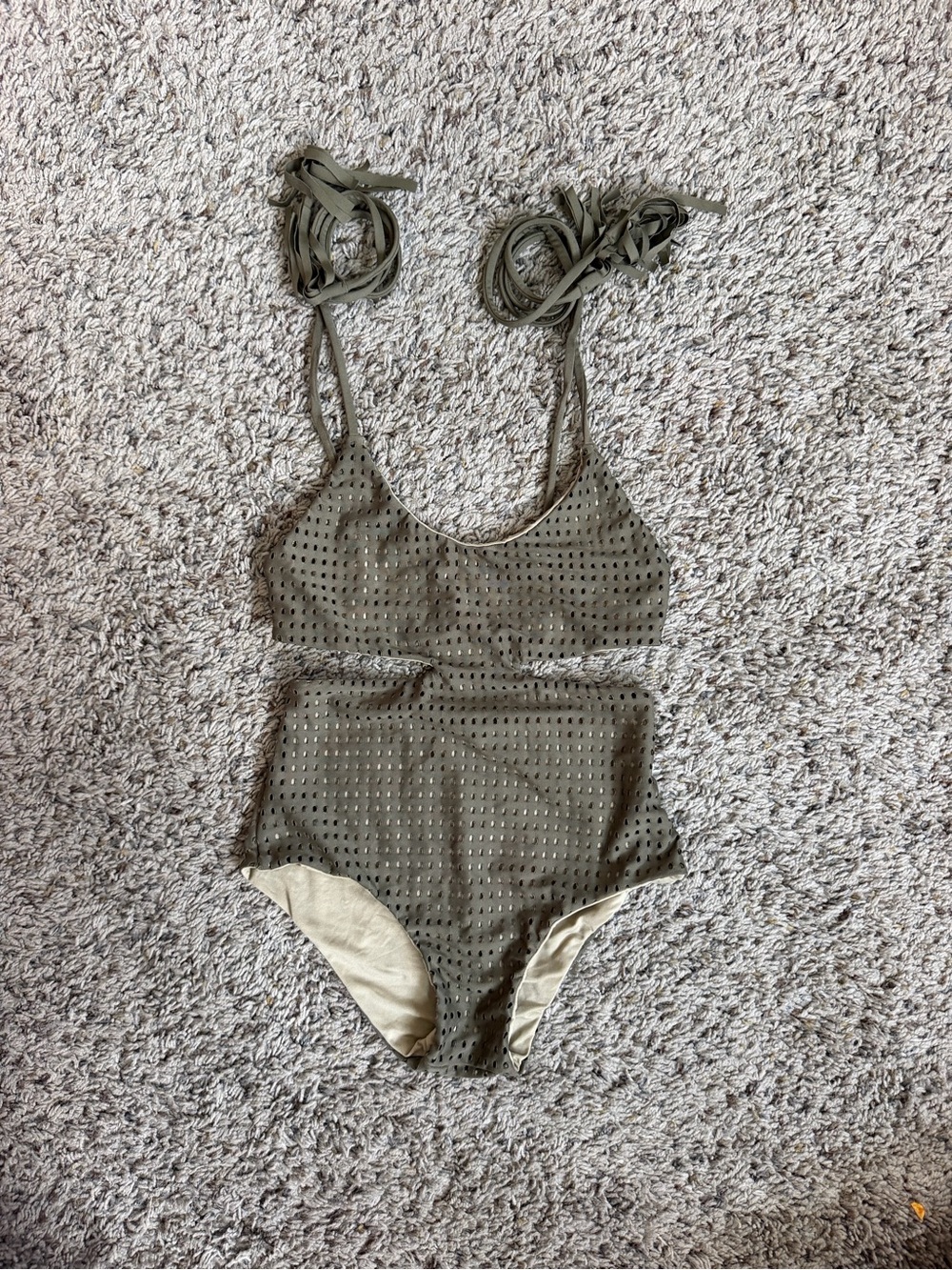 Acacia Swim Honey (Kids) size XXL Olive Mesh & Beige Reversible One Piece